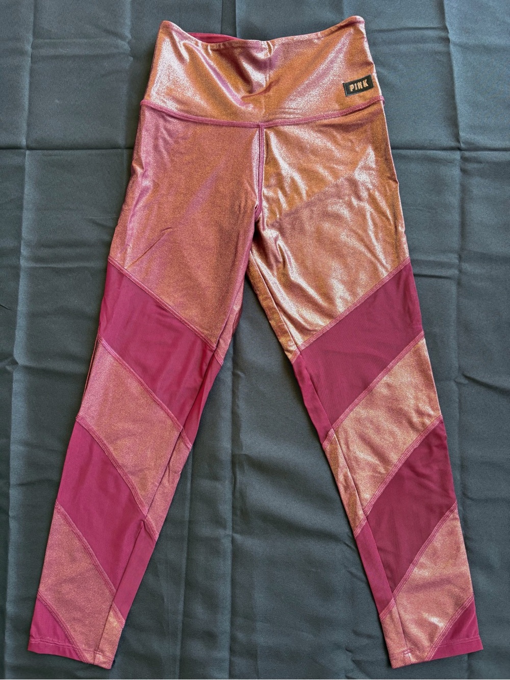 Victoria's Secret PINK Shimmery Magenta & Rose Mesh Athletic Leggings
